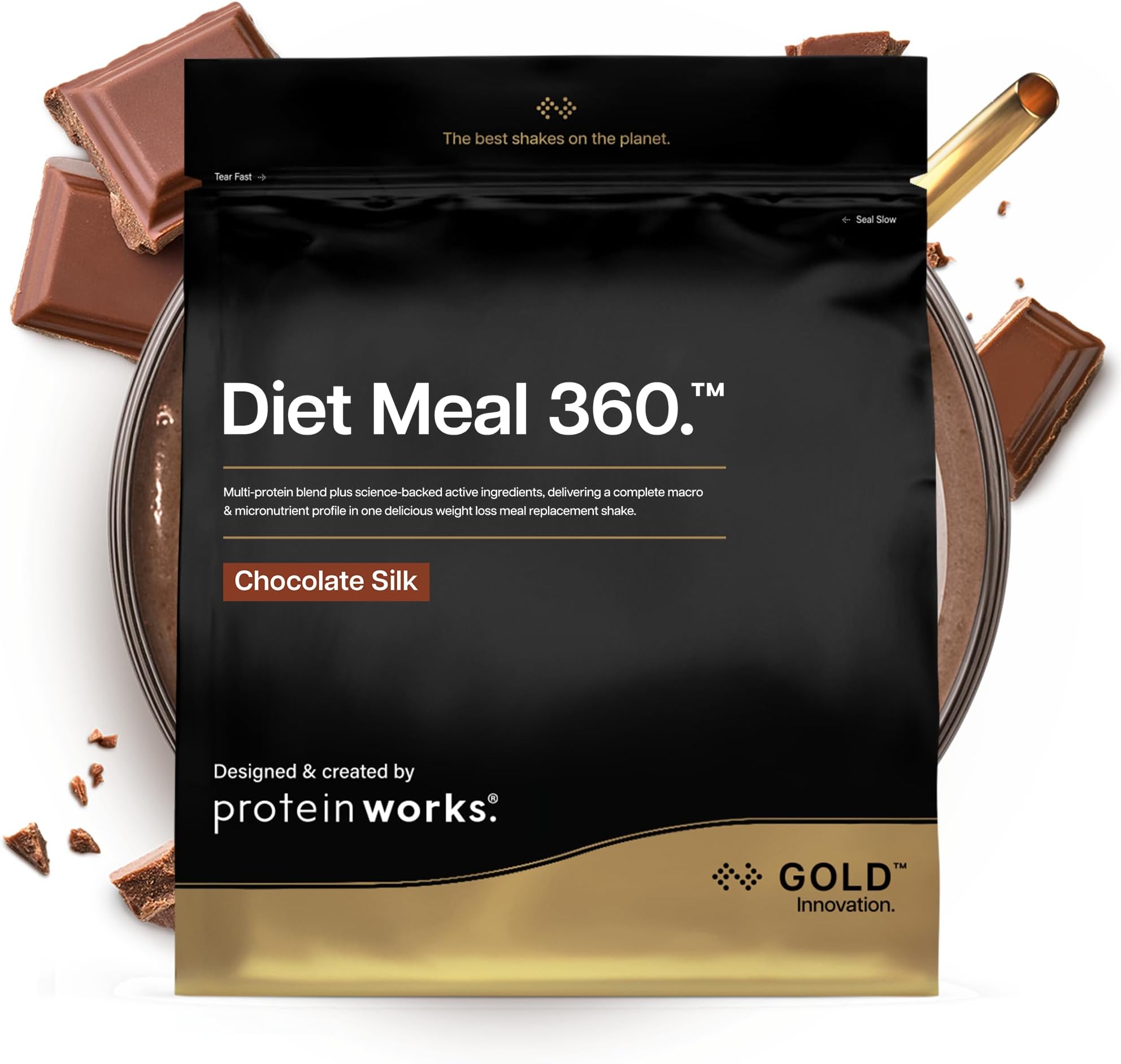 Protein Works | Diet Meal 360 - GOLD Innovation, Diet Meal Replacement Shake, Supports Weight Loss, 24 Vitamins & Minerals, Added Flaxseed, Inulin, Omega 3, Chocolate Silk, 14 Meals, 1kg
