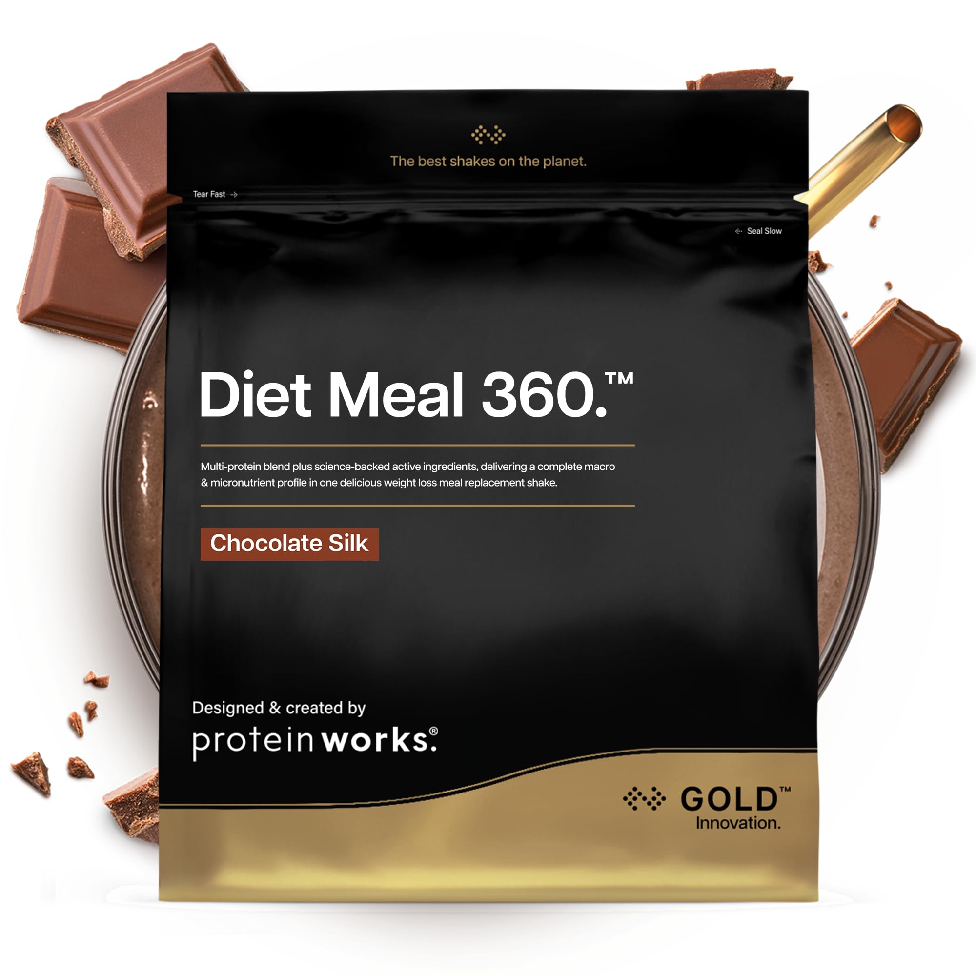 Protein Works | Diet Meal 360 - GOLD Innovation, Diet Meal Replacement Shake, Supports Weight Loss, 24 Vitamins & Minerals, Added Flaxseed, Inulin, Omega 3, Chocolate Silk, 14 Meals, 1kg