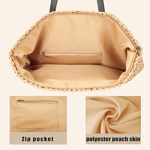 Miniatura 2 de VODIU Bolsos de hombro de paja para mujer, bolso de verano para playa, viaje, gran capacidad, asa de piel sintética, bolsa de comprador