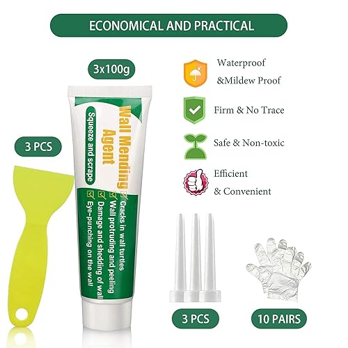 Miniatura 5 de 3 piezas de crema reparadora de pared, kit de reparación de pared Safe Mend, kit de reparación de paneles de yeso con 3 raspadores, solución rápida