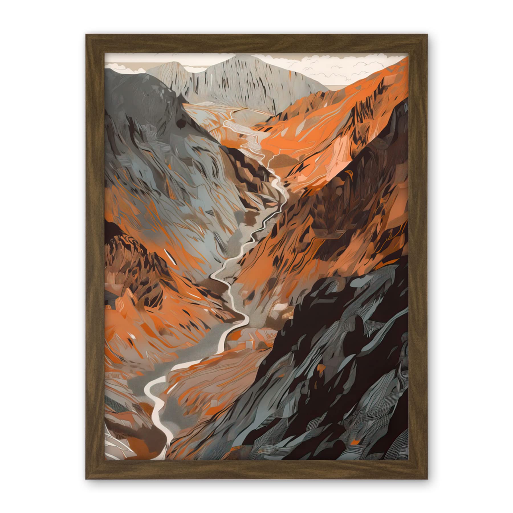 Artery8 Scaffel Pike Hiking Trail Rocky Mountain Landscape Artwork Framed Wall Art Print 18X24 Inch