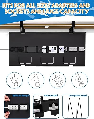 Miniatura 5 de Bandeja de organización de cables para debajo del escritorio, organizador de cables debajo del escritorio, organizador de cables de montaje de