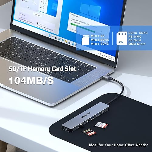 Miniatura 6 de Hub USB C 7 en 1 Monitor dual, multipuerto USB C Dock con salida HDMI 4K, USB 3.0, 100W PD, adaptador SDTF USB C compatible con MacBook