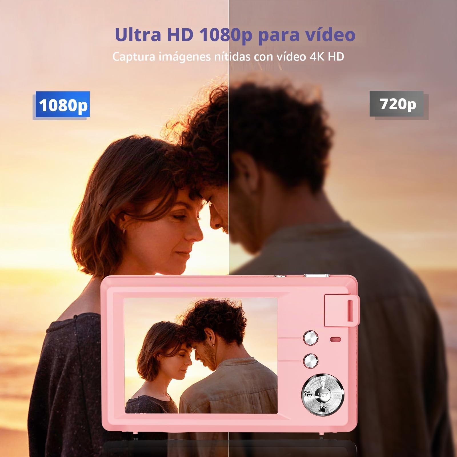 Cámara Digital CCN, 48MP 1080P FHD Cámara de Fotos con Pantalla de 3.0 Pulgadas, 16X Zoom Digital Cámara Compacta Portátil con 32GB Tarjeta TF, Cable USB, para Adolescentes Niños Adultos, Rosa