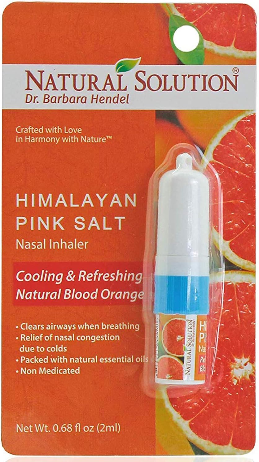 Natural Solution Pink Salt Aromatherapy Nasal Inhaler with Refreshing Blood Orange Essential Oils, Natural remedy for Sinus Relief, Allergies, Headaches, Cold, Flu & Congestion - 0.68 Oz