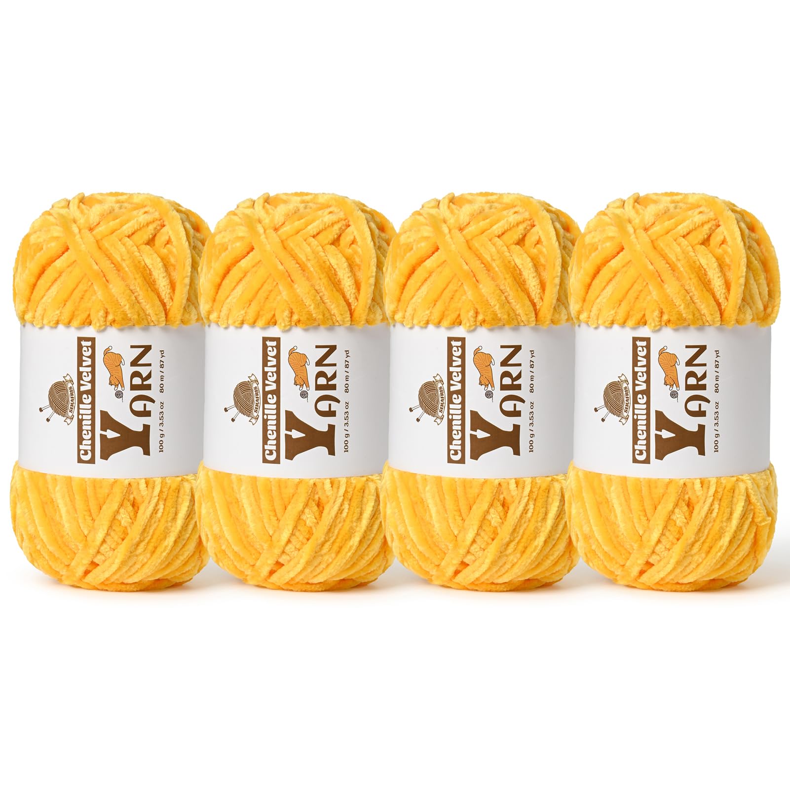 Chenille Crochet Golden Yellow Yarn 4 Pack