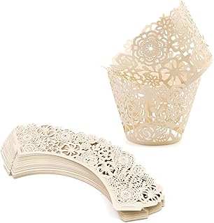 Antrader Lace Cupcake Wrappers,50Pcs Lace Cupcake Liners Laser Cut Cupcake Papers Cupcake Muffin Cups for Christmas Wedding Birthday Party Decoration