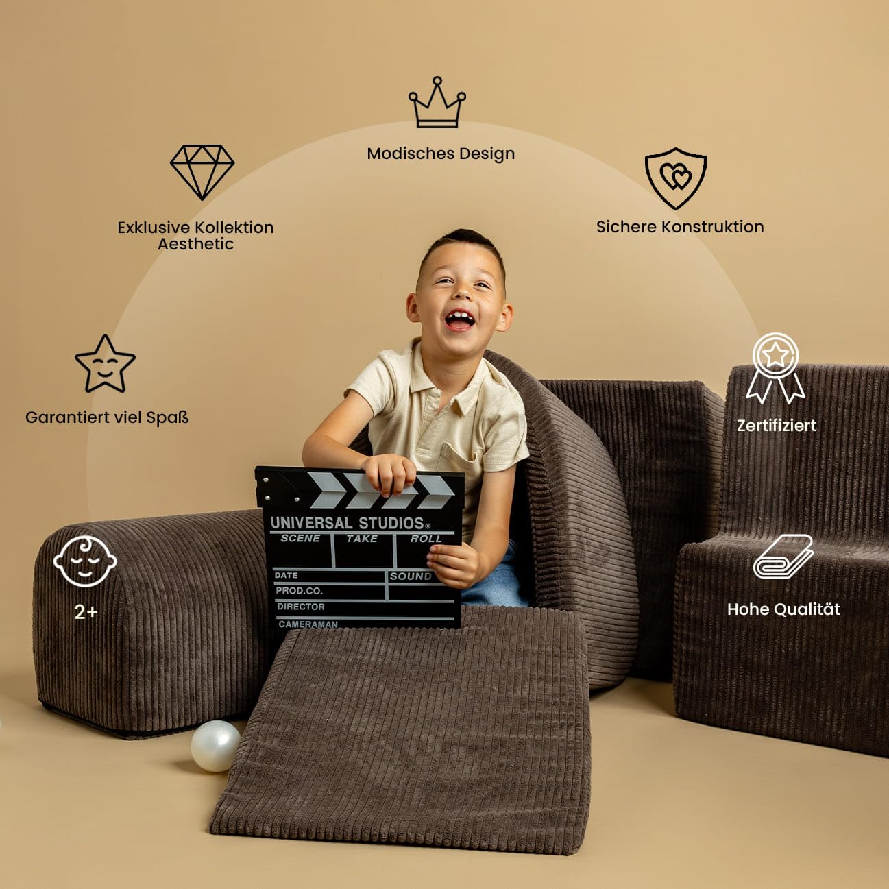 MEOWBABY Blocs de construction en mousse pour enfants - Blocs de construction souples XXL - Pour l'escalade de bébé en intérieur - XXL - Briques en mousse, velours côtelé - Écru