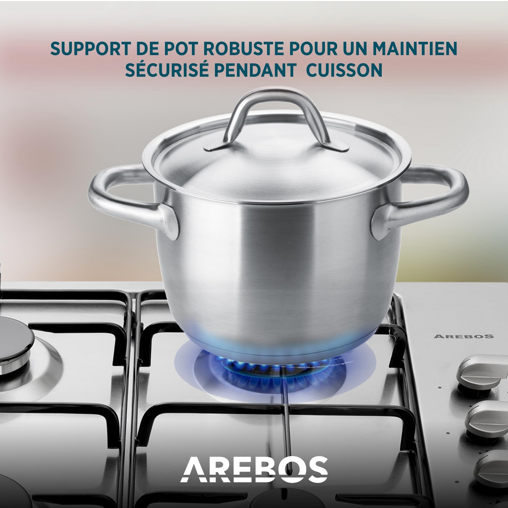 Arebos Table de cuisson à gaz 4 feux | 58 cm Cuisinière à gaz en acier inoxydable avec protection automatique contre les flammes | Gaz naturel ou propane