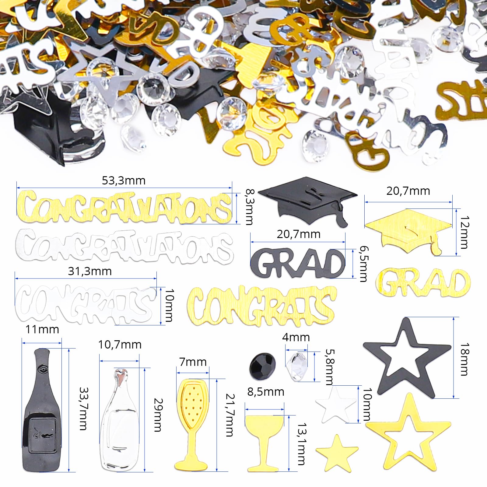 20 pezzi di coriandoli glterati con etichette di congratulazioni per