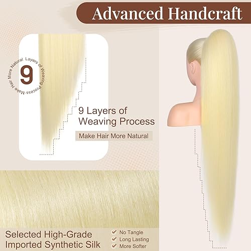 Miniatura 4 de Flufymooz extensión de cola de caballo, 36 pulgadas de largo, liso, con cordón, piezas de cabello sintéticas, colas de caballo falsas, clip suave