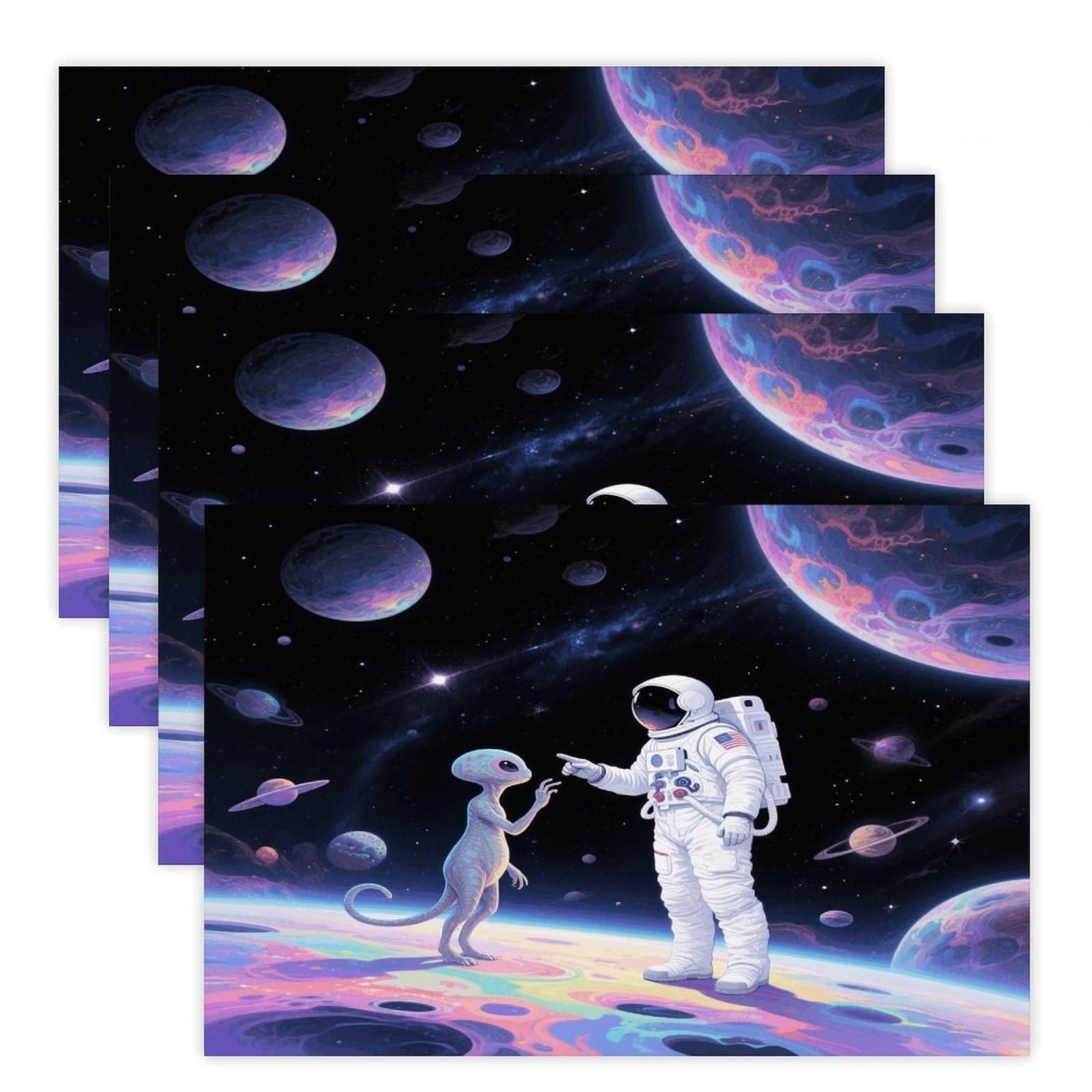 Space Astronaut Placemats Heat Resistant Non-Slip Place Mats Washable Wipeable Table Mat Kitchen Dining Table Decoration Placemats Indoor Outdoor Place Mats 17.7’’×11.8’’