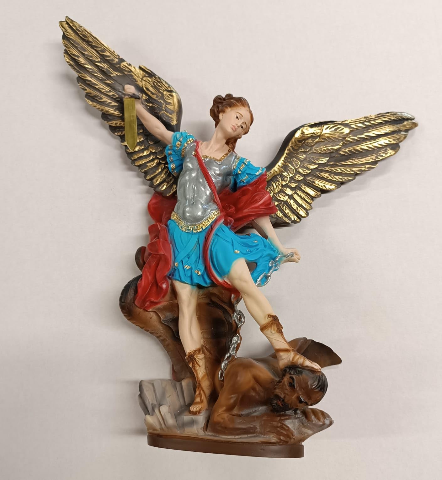 Generico ArteSacraCaravaggio Statua di San Michele Arcangelo cm 36 (14,17 inches) in marmo resina piena decorata a mano di produzione artigianale italiana