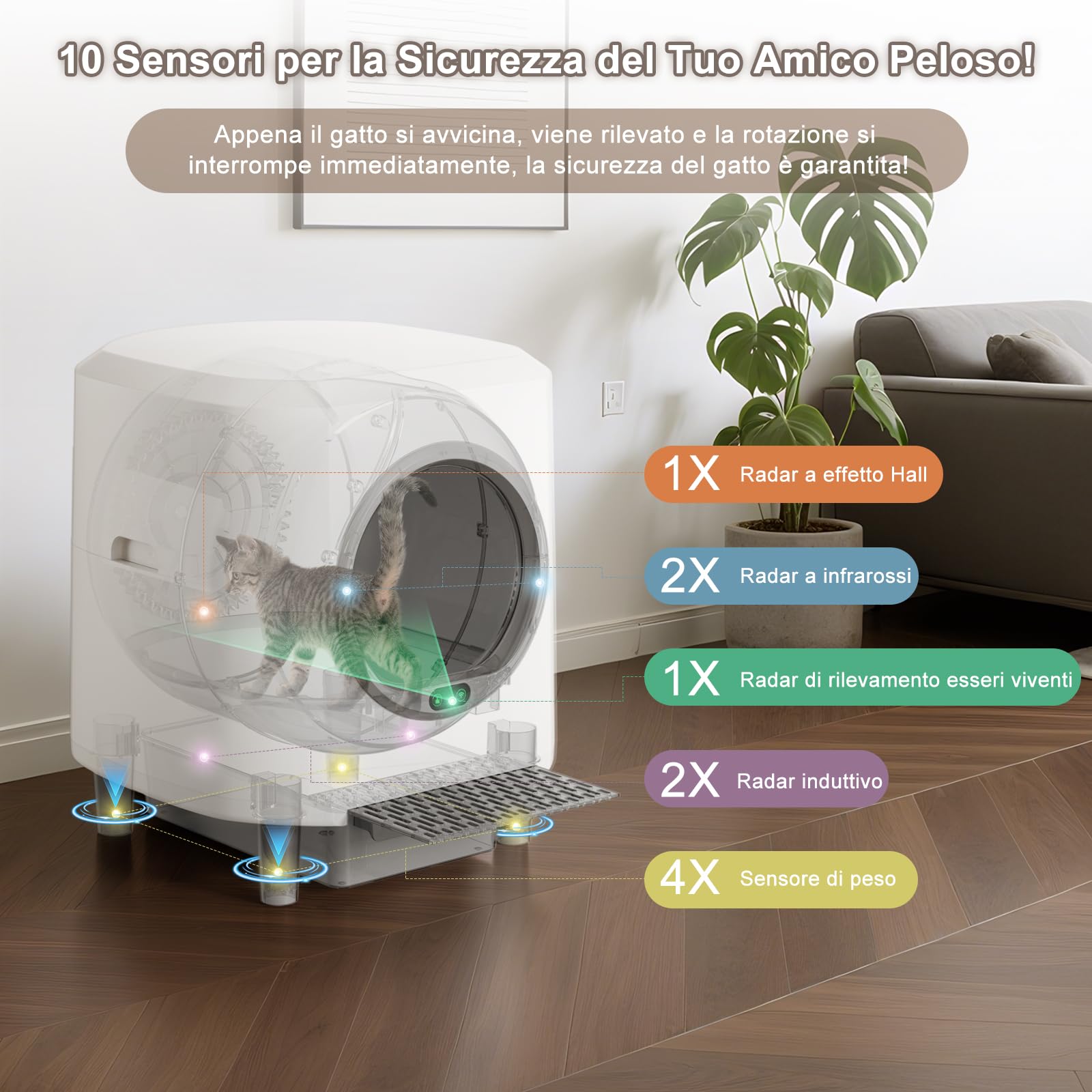 Ellenpent Lettiera Gatto Autopulente Silenziosa, Anti-Perdite/Schiacciamento/Odore, Lettiera Automatica Wifi per Gatti con APP, 90L Per Più Gatti, Svuotamento Con Un Solo Tasto, Facile da Pulire