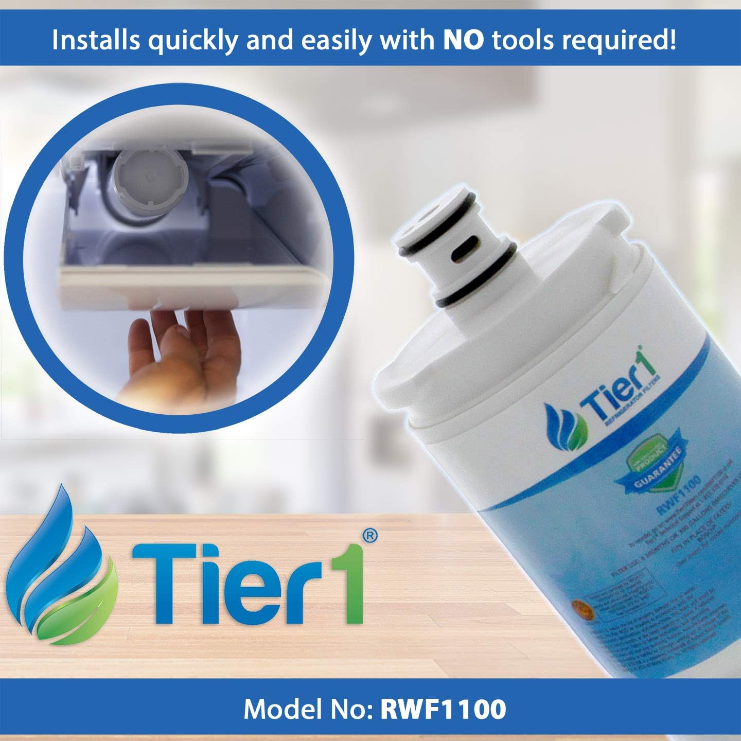 Refrigerator interior showing the water filter compartment