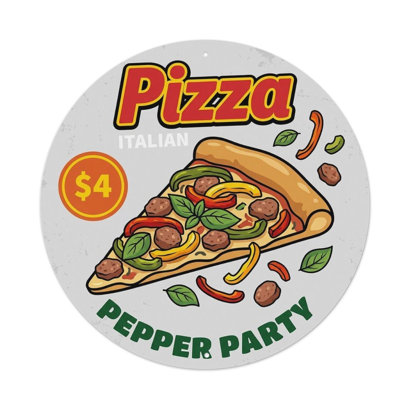 Cwbufd Vintage Style Vintage Pizza Slice Italian Traditional Cuisine Pepper Vintage Metal Tin Sign Plaque Wall Decor For Cafe, Club Bar, Office, Garden Metal Poster 8X8inch