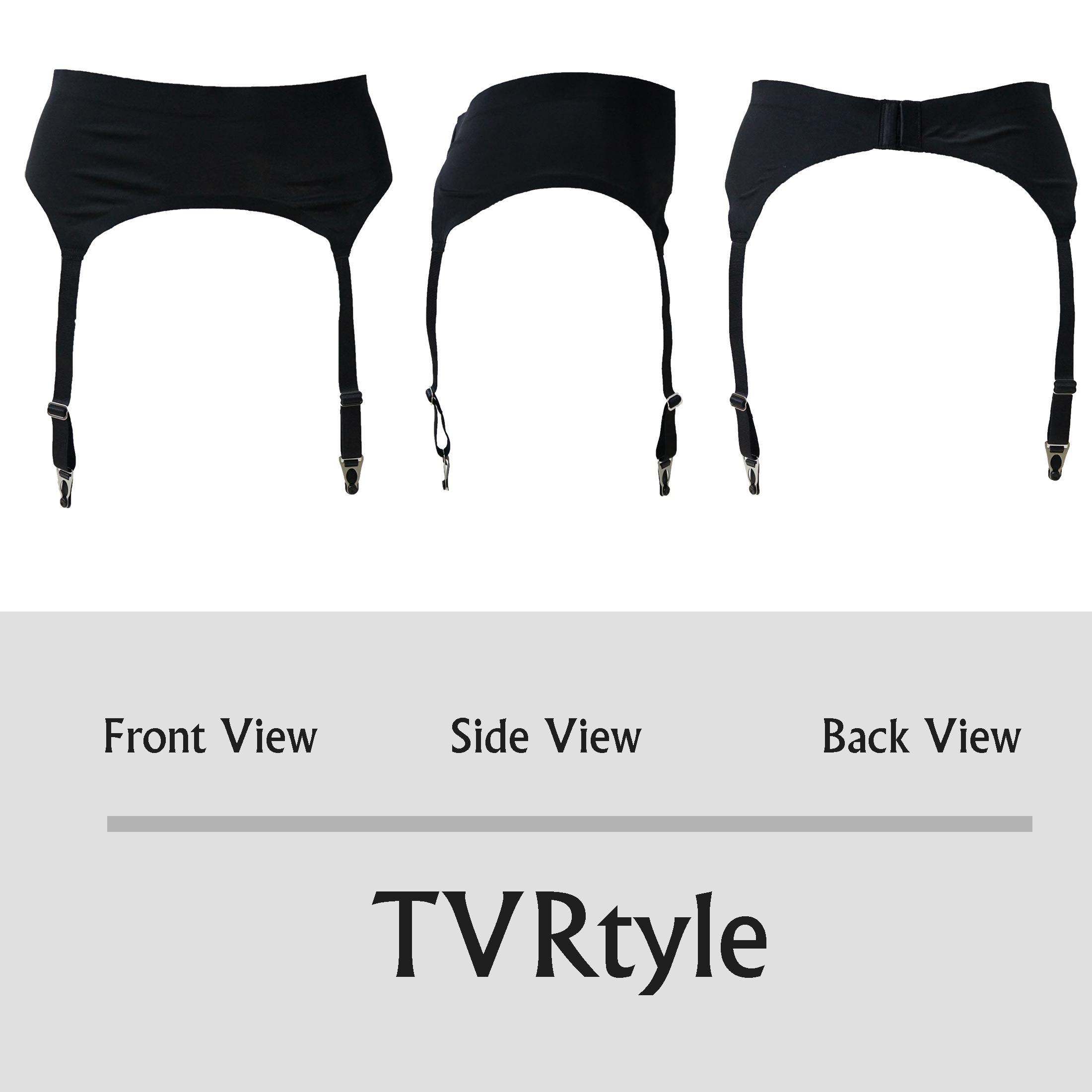 TVRtyle S506B - Reggicalze nero senza cuciture, 4 larghe cinghie con fibbie in metallo, sexy, da donna