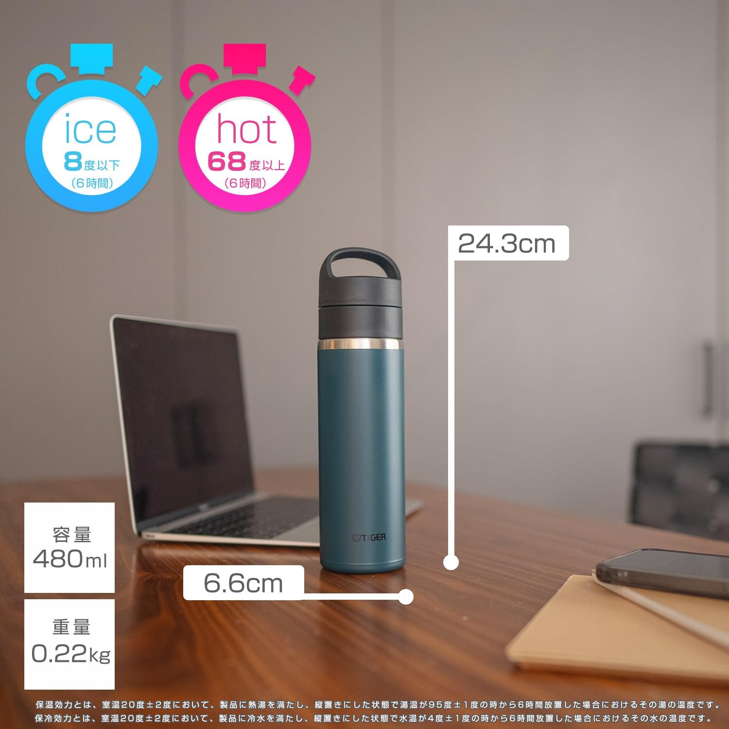 TIGER MKB-T048AL Water Bottle, 16.9 fl oz (480 ml), Vacuum Insulated Carbonated Bottle, Stainless Steel, Beer OK, Handle Holder, Portable, Compact, Navy