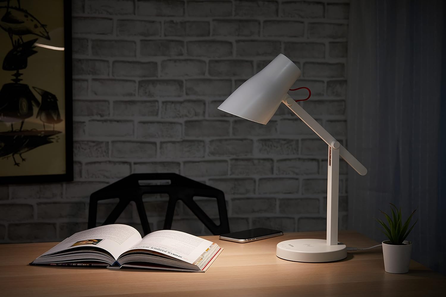 Bostitch Office LED Desk Lamp, Qi Wireless Charging, Dimmable, Adjustable Color Temperature, Flicker Free, Quick Charging, White (LED2101)