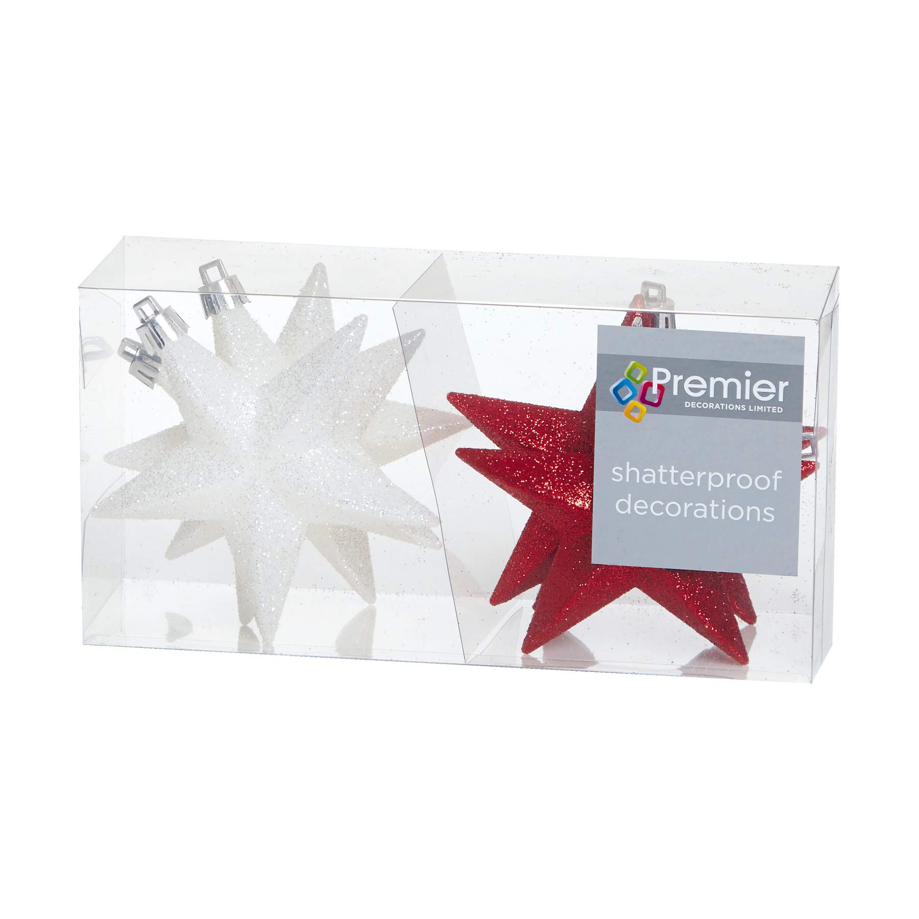 Widdle Gifts Red And White 4235 Shatterproof Christmas Stars 6 Pack 100Mm Premier Christmas Tree Decoration, Glitter Star Baubles (Red And White 4235)