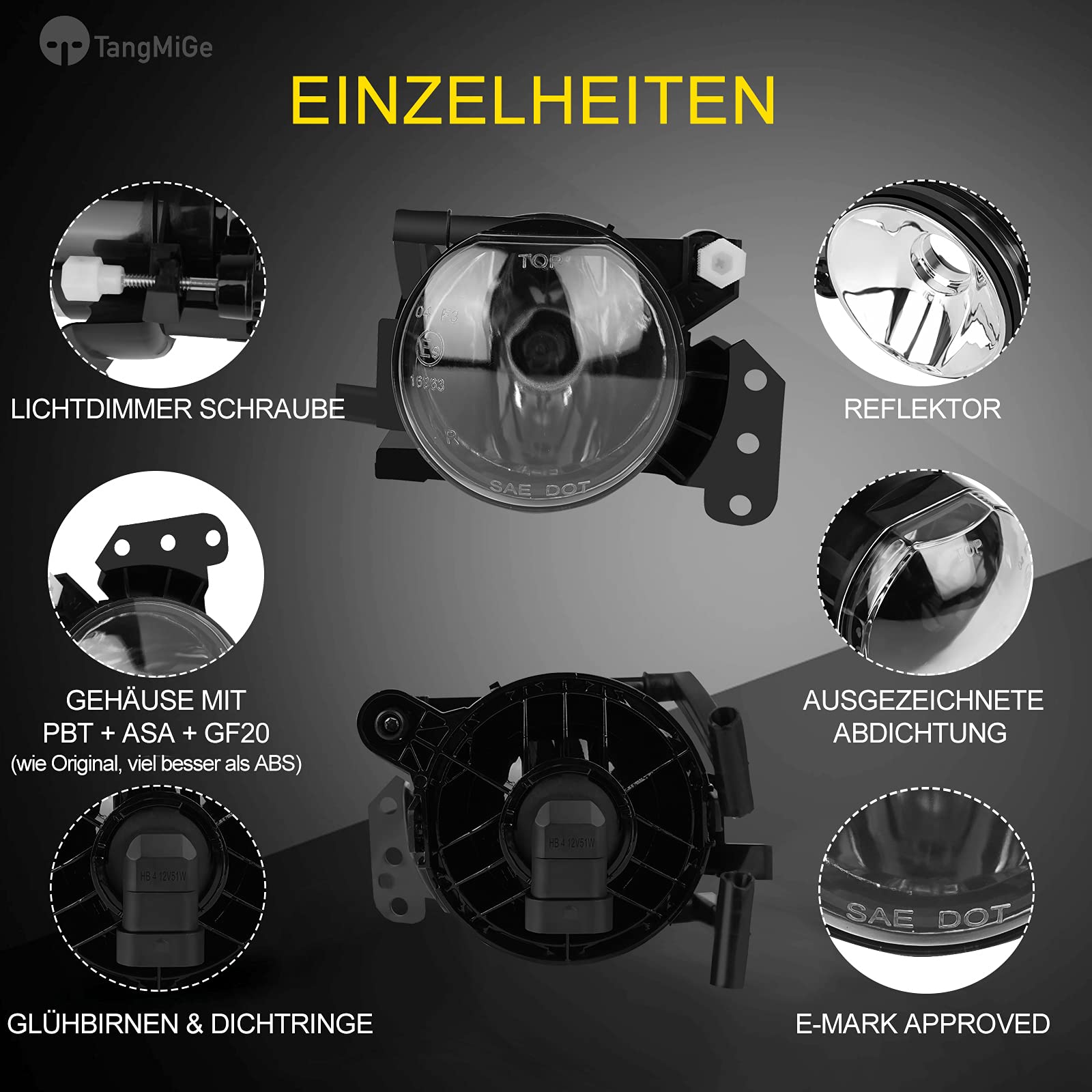 TangMiGe Fendinebbia compatibile con BMW E90 E91 E46 E60 E61 E63 E64 E83 X3, Serie 3 5 6, 01/2003-12/2012, HB4, 1 Paio (Chiaro)