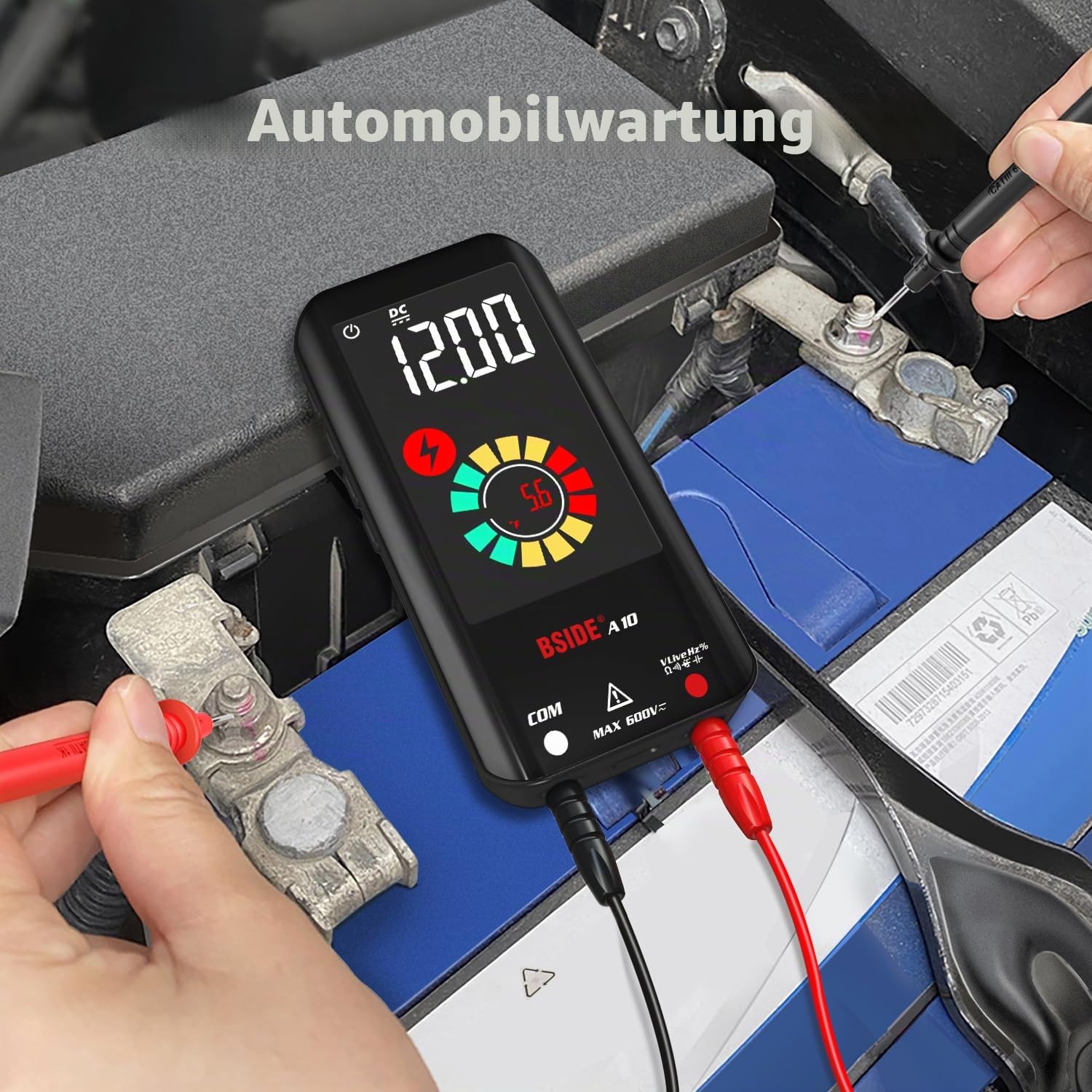 BSIDE Digitales Multimeter, wiederaufladbar mit Farb-LCD, 3 Ergebnissanzeige, 9999 Zählungen, Taschenmesser, Kapazitätsdiode, Ohm, Hz, Einschaltdauer, V-Alert, Live-Check, Spannungsprüfer, Schwarz