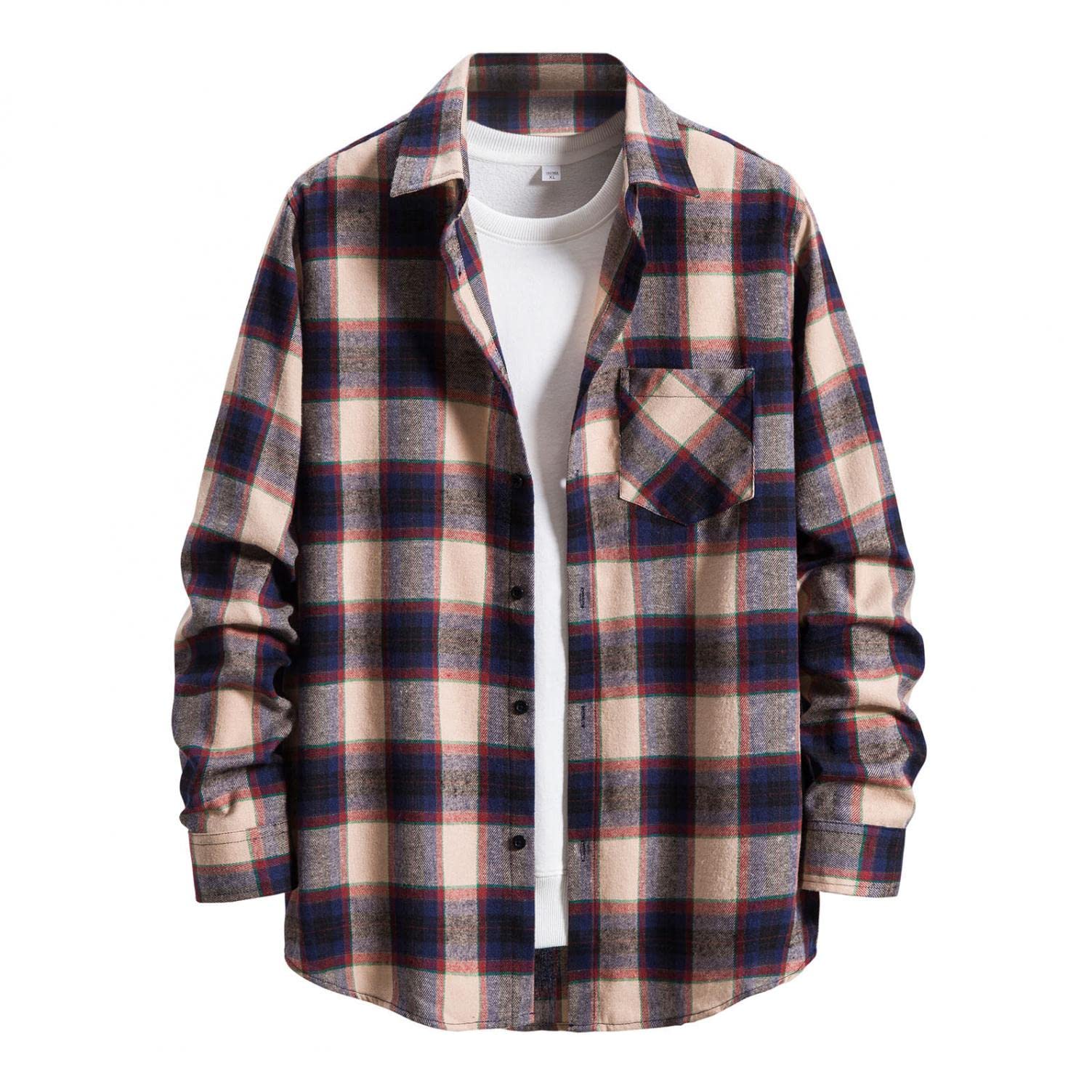 LMDGO Mens Shirts Jacket Regular Fit Long Sleeve Casual Button Up Plaid Blouse Outwear Lightweight Outdoor Hiking Shacket Tops