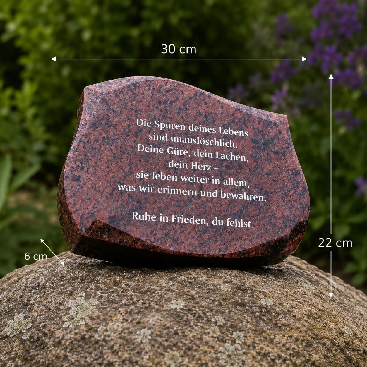 Piedra conmemorativa de granito (sin registro de origen – No para uso en cementerios), rectangular con esquinas redondeadas, pulido con conmemoración, 30 x 22 x 6 cm, resistente a la intemperie, color