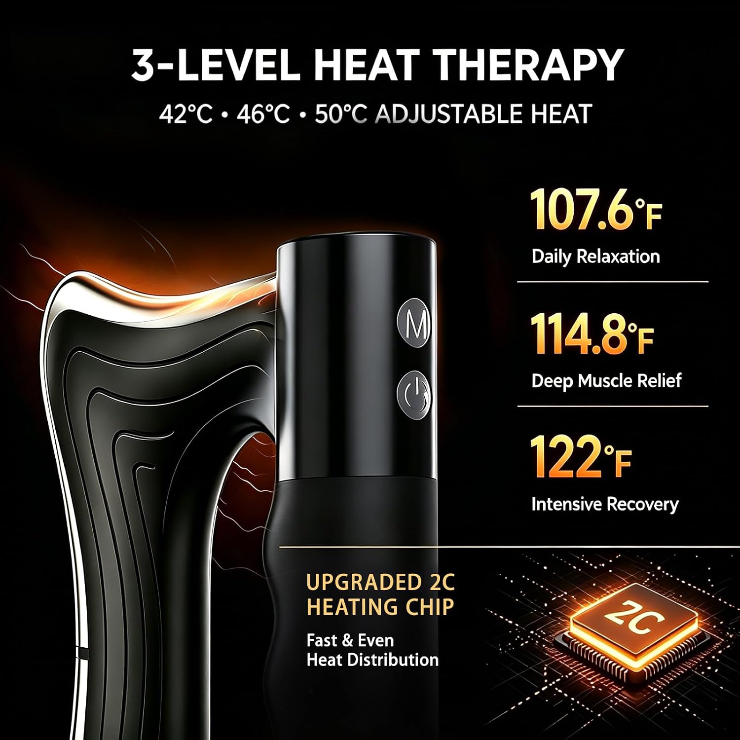 Muscle Scraper Tool, Heated Fascia Massage Tool with Vibration & Heating, Electric Body Contouring Device, 3 Modes LED Display, Rechargeable Wireless Gua Sha Massager for Full Body (Black)