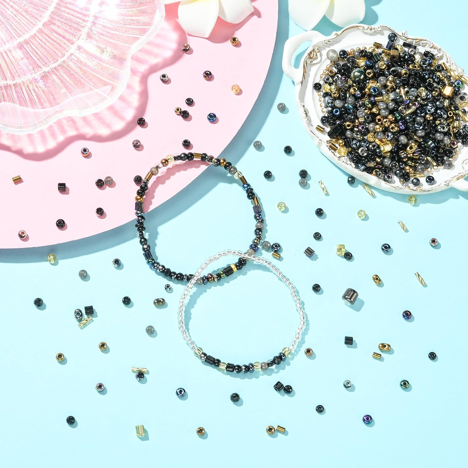 BEEFLYING 1.76oz (50g) Assorted Glass Seed Beads 1.8~10mm Loose Small Embroidery Beads Mini Long Bugle Tube Spacer for Jewelry Making Necklace Bracelet Craft Sewing DIY - Image 5