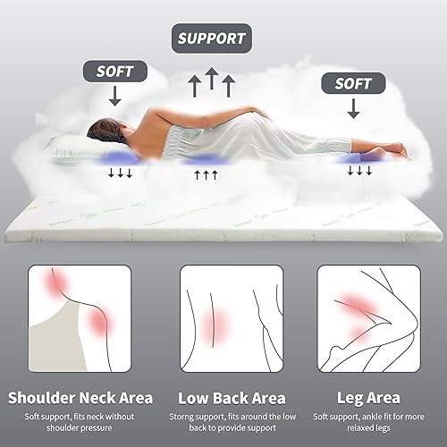 Miniatura 4 de HOMBYS Cubrecolchón de espuma viscoelástica para cama de masaje con rayón refrescante derivado de bambú, cubrecolchón de mesa de cama con pestañas