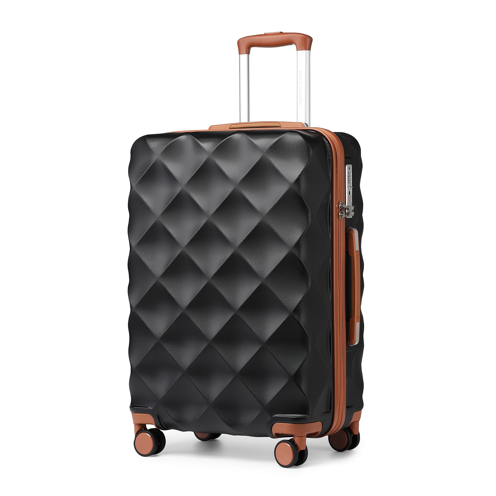 British Traveller Valigia Media Trolley 61CM Valigie Rigida ABS+PC con Rotelle Girevoli e TSA Lucchetto (24pollici, Nero/Marrone)