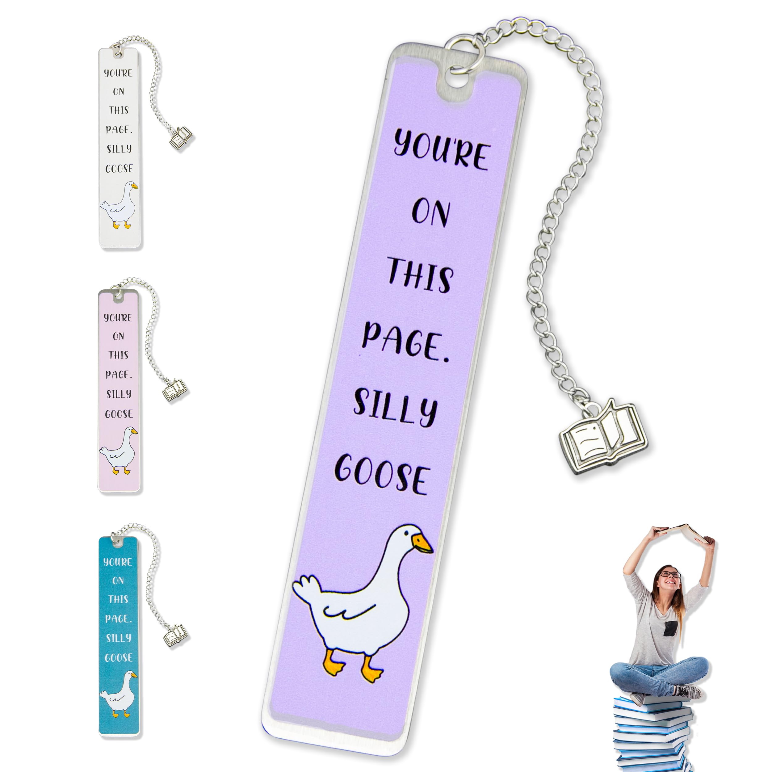 Silly Goose Bookmark, Cute Funny Bookmarks for Women Metal Book Mark Pink Bookworm Bookmark Bookish Accessories Cool Gifts for Book Lovers Reading