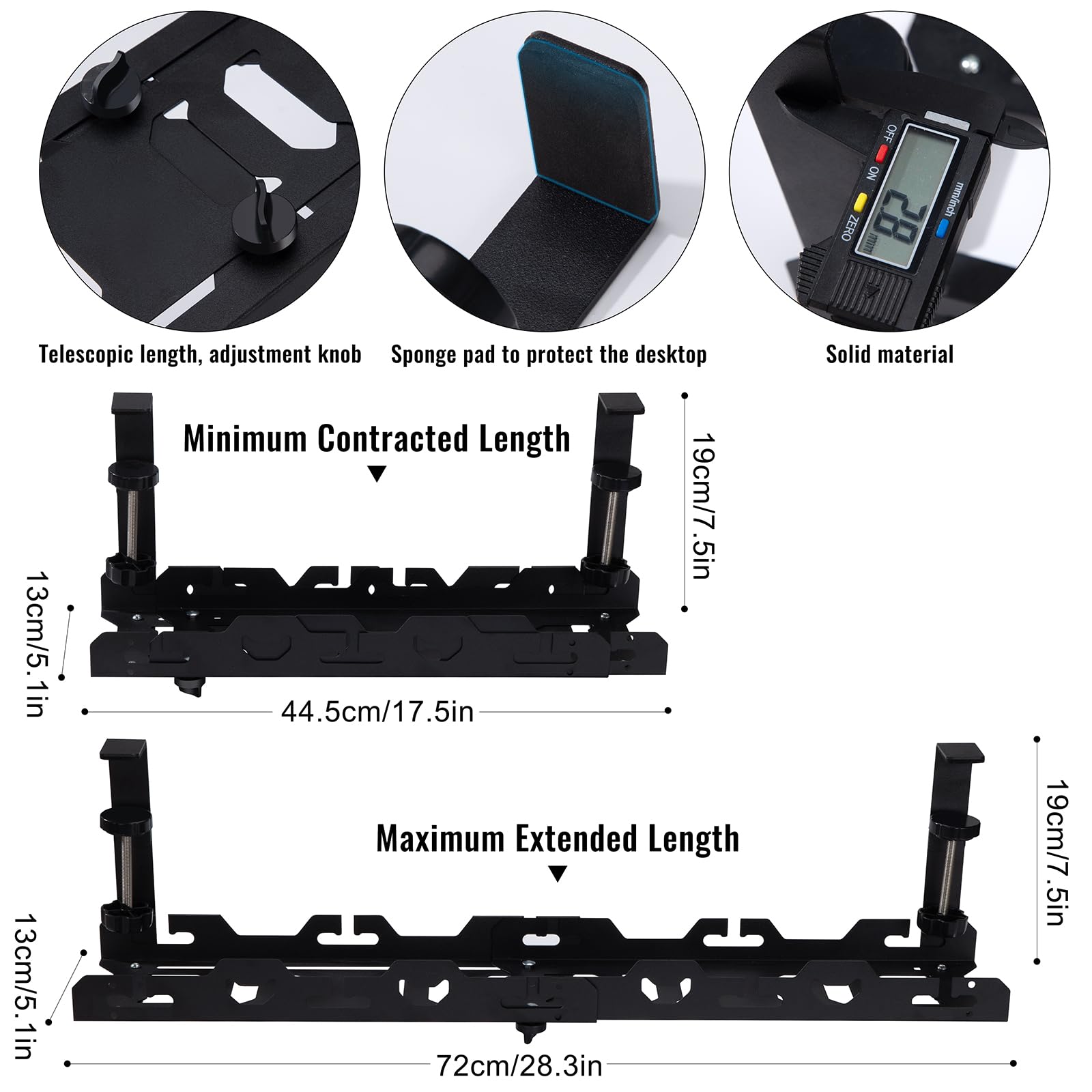 Under Desk Cable Management Tray Wire Management No Drill 17.5inch-28.3 inch Retractable Desk Cable Tidy for Office and Home Keep Cable Tidy Black - Image 4