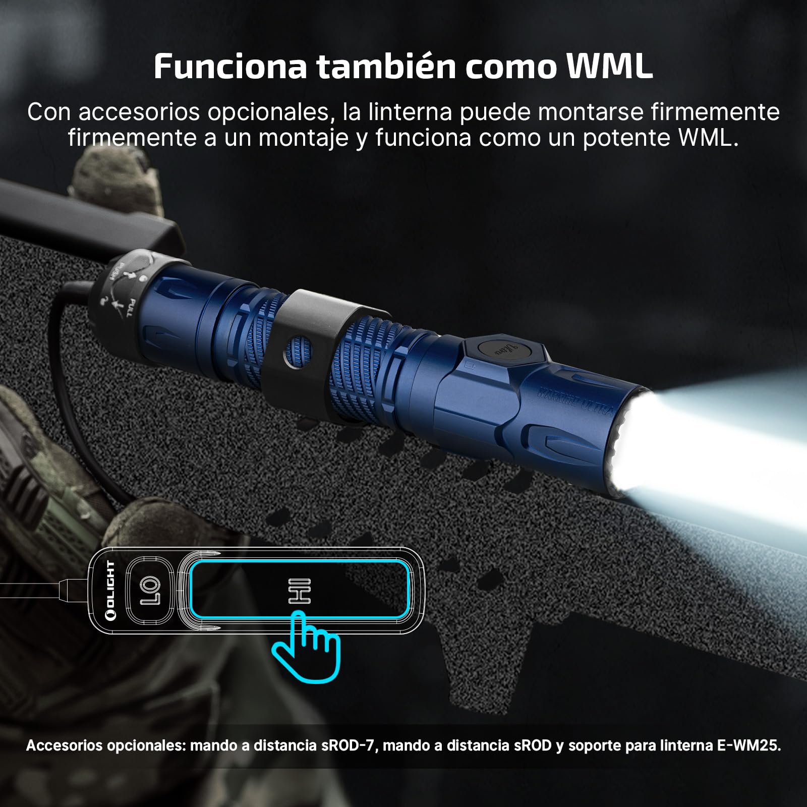 OLIGHT Warrior Ultra V2 Táctica Linterna 2500 Lumens, 320m de Alcance, 55 días de autonomía, Sensor de Proximidad para Senderismo Camping Pesca Emergencia EDC (Azul Marino) | Carcasa OAL de Aluminio, Diseño EDC Compacto, Doble Interruptor Portátil, IPX8,