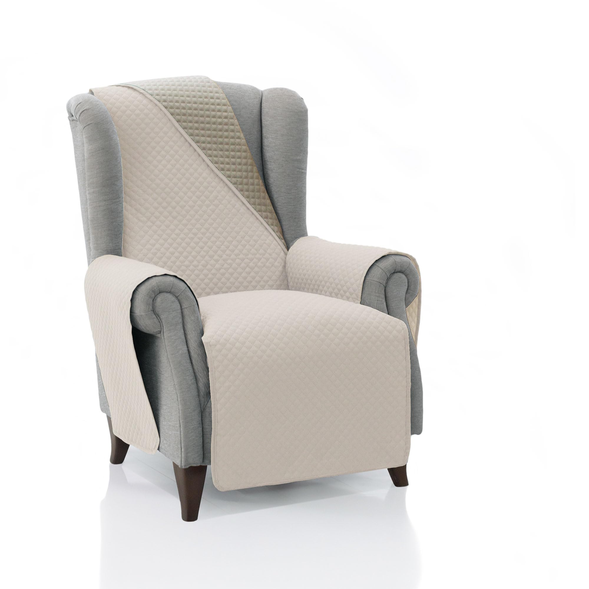 FAVERTI® Gepolsterter Sesselüberwurf für 1-Sitzer, 55 cm (Sitz), Modell REQUENA, Beige-braun, wendbar, Schoner, kompatibel mit Relax- und Ohrensesseln, waschbar, Segeltuch