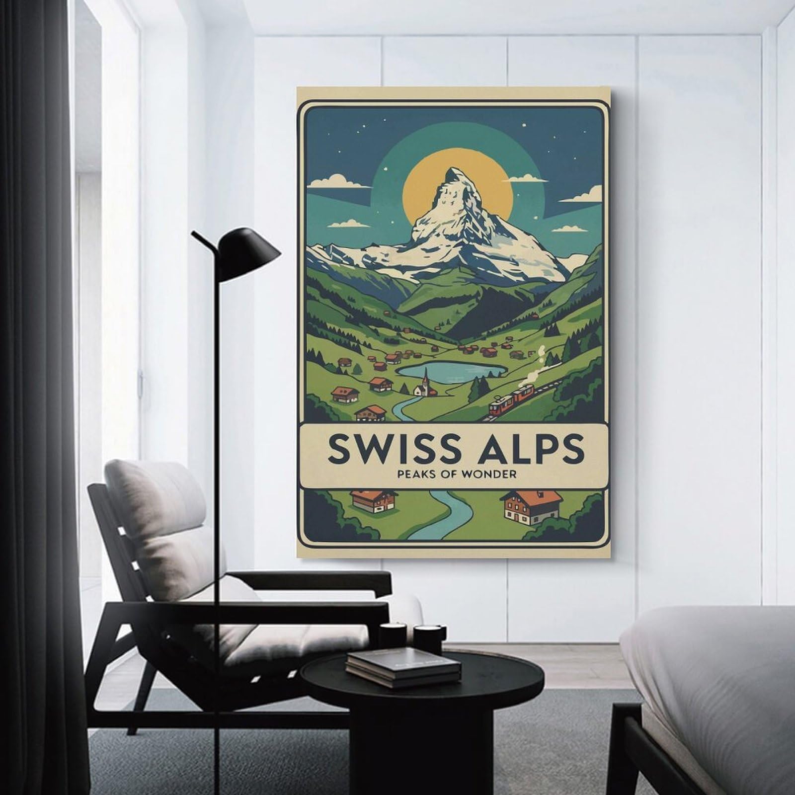 Junmoney Swiss Alps Travel Wall Picture Print 24x36inch(60x90cm), for Hallway, Lounge Or Guest Room, Gift Idea for Housewarming And Birthdays