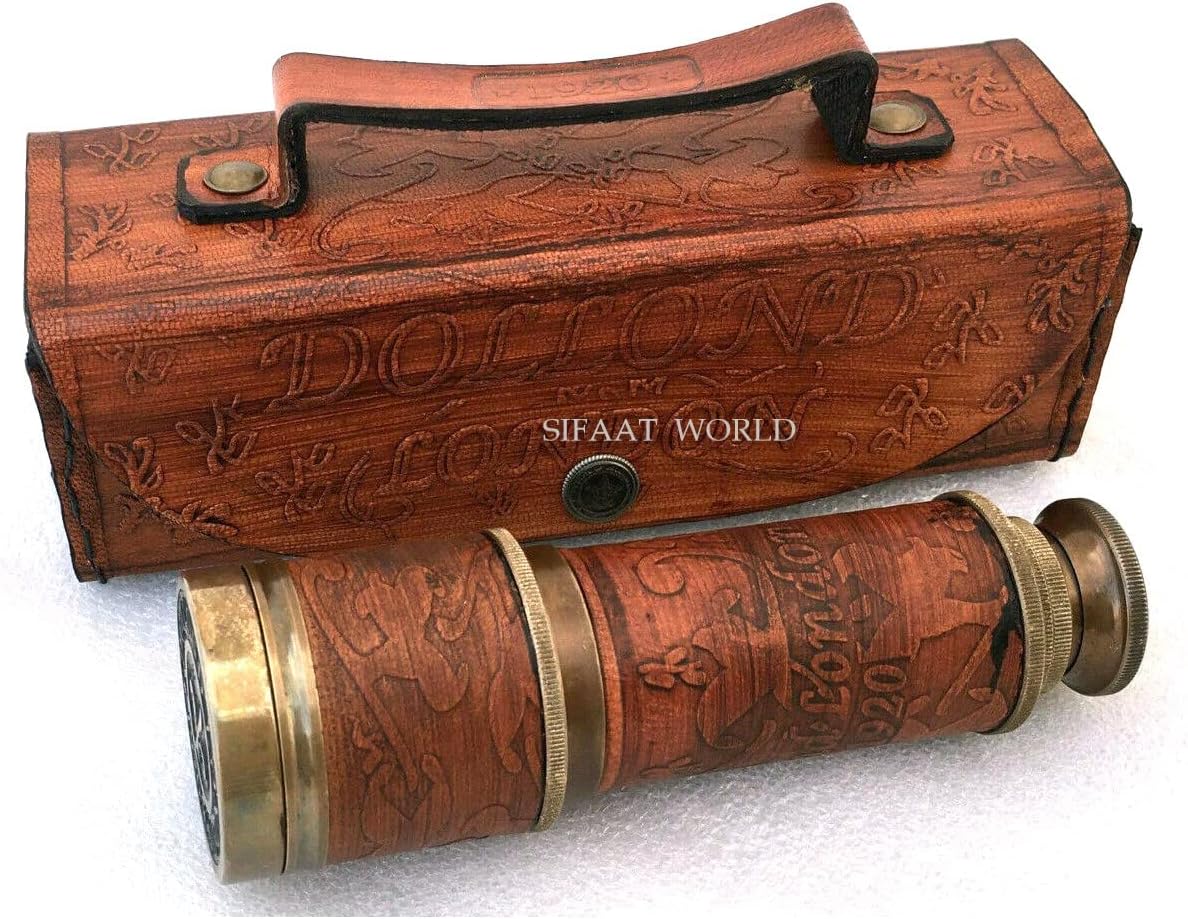 TSWO Handcrafted Telescope | 15 Inches | Functional Vintage Replica Nautical Antique Brass Spyglass Telescope | DOLLOND London 1920 Marine Collectible Décor Pirate Telescope with Leather Box