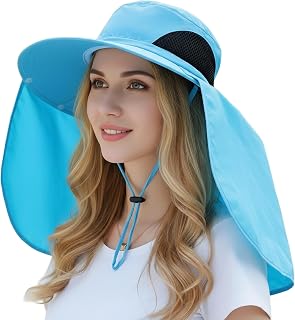 HUAMULAN Women Men Wide Brim Sun Hat Hiking Fishing Hats with Neck Flap | Unisex Summer Hiking Fishing Safari Hat UV Protection Sun Cap for Beach Travel Gardening Hiking Outdoor Activities