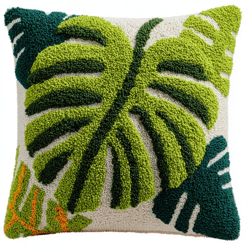 Kitquiver Latch Hook Kits for Adults Leaf Rug Cover Pillowcase Beginner DIY Needlework Embroidery Kits Handmade Set Craft Sofa Home Decor 43X43Cm