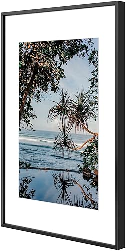 Vista 487 de Golden State Art - Marco de fotos de aluminio satinado clásico de 8 x 10 con alfombrilla de color marfil para fotos de 5 x 7 y cristal real, Dorado