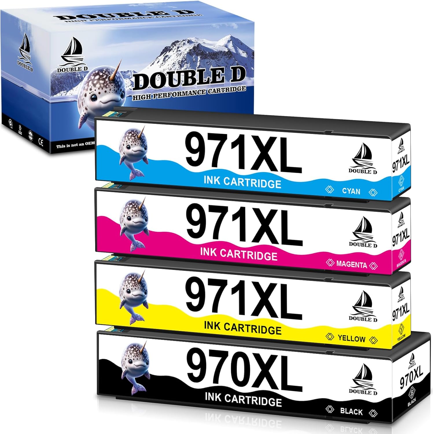 DOUBLE D Compatible Replacement for HP 970XL 971XL 970 971 Ink Cartridges (Upgraded Chip), Work for HP Officejet Pro X576dw X476dw X476nw X551dw X451dw X451dn (1B, 1C, 1M, 1Y) 4 Pack