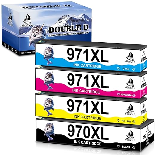 DOUBLE D Compatible Replacement for HP 970XL 971XL 970 971 Ink Cartridges (Upgraded Chip), Work for HP Officejet Pro X576dw X476dw X476nw X551dw X451dw X451dn (1B, 1C, 1M, 1Y) 4 Pack