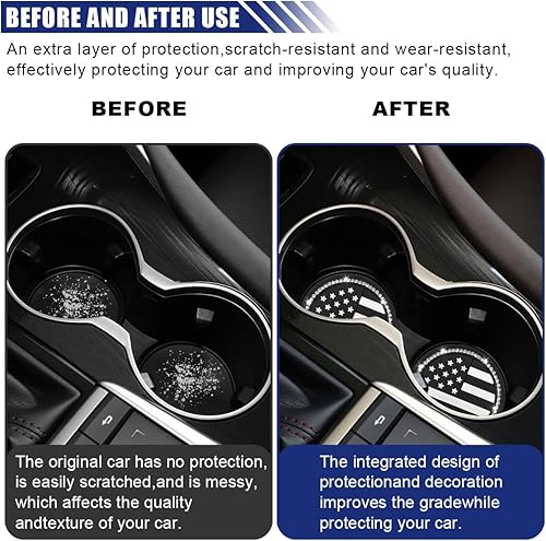 Miniatura 5 de 2 posavasos para automóvil, 2.74 pulgadas, diseño de bandera estadounidense, antideslizante, con diamantes de imitación de cristal, antiarañazos, a