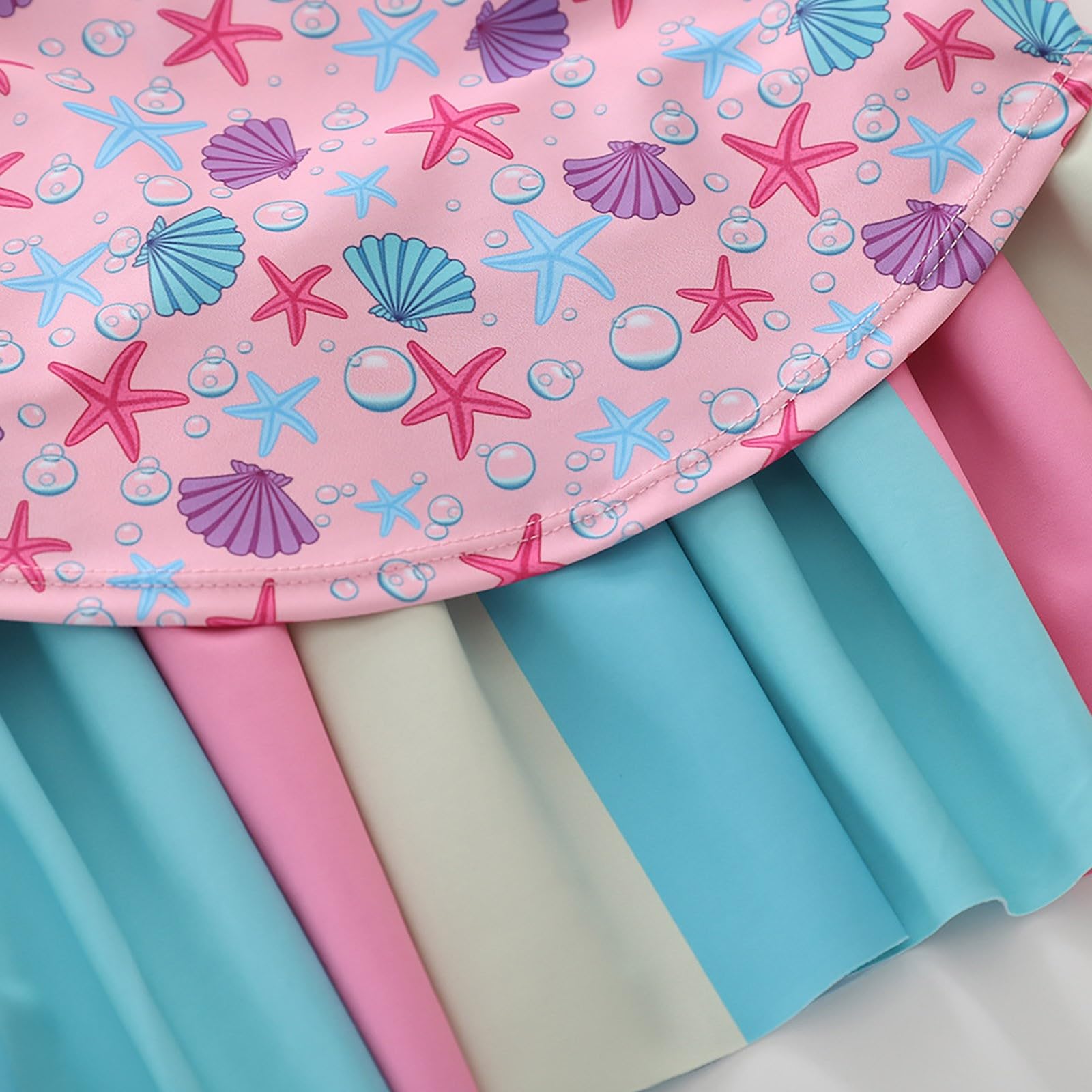 Generisch Bañador para niña de manga larga con estampado de escamas, dobladillo con volante y parte superior a juego