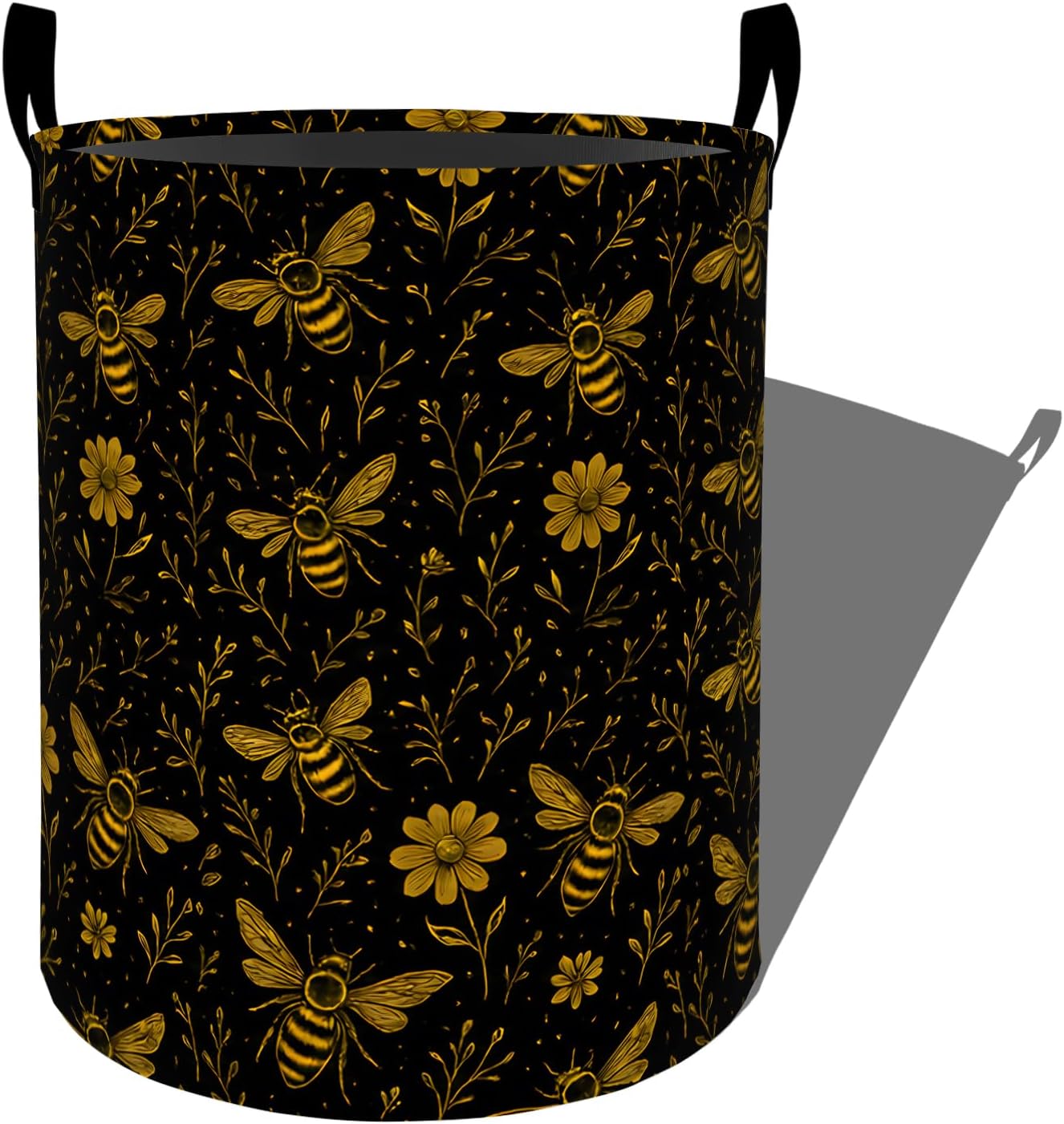 Honey Bee Laundry Basket, Vintage Garden Foldable Waterproof Dirty Clothes Hamper 19.7"x15.7", Gothic Vine Print Oxford Cloth Storage Organizer for Bedroom Dorm Bathroom Decor Gifts