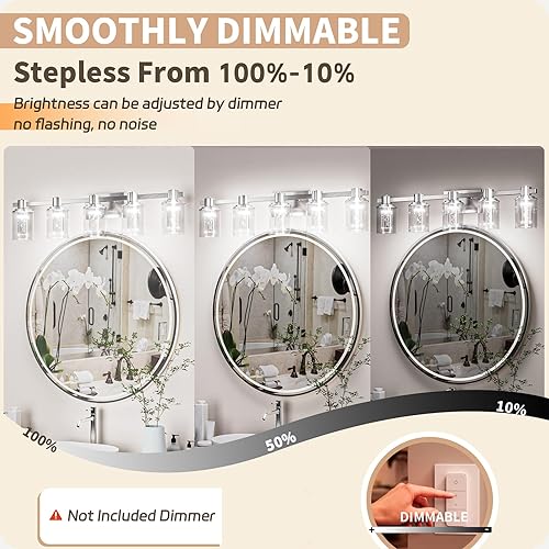 Miniatura 134 de Quntis Lámparas de baño negras de 4 luces con 5 modos de color, lámpara de tocador moderna regulable de 27 pulgadas sobre espejo, lámpara de pared