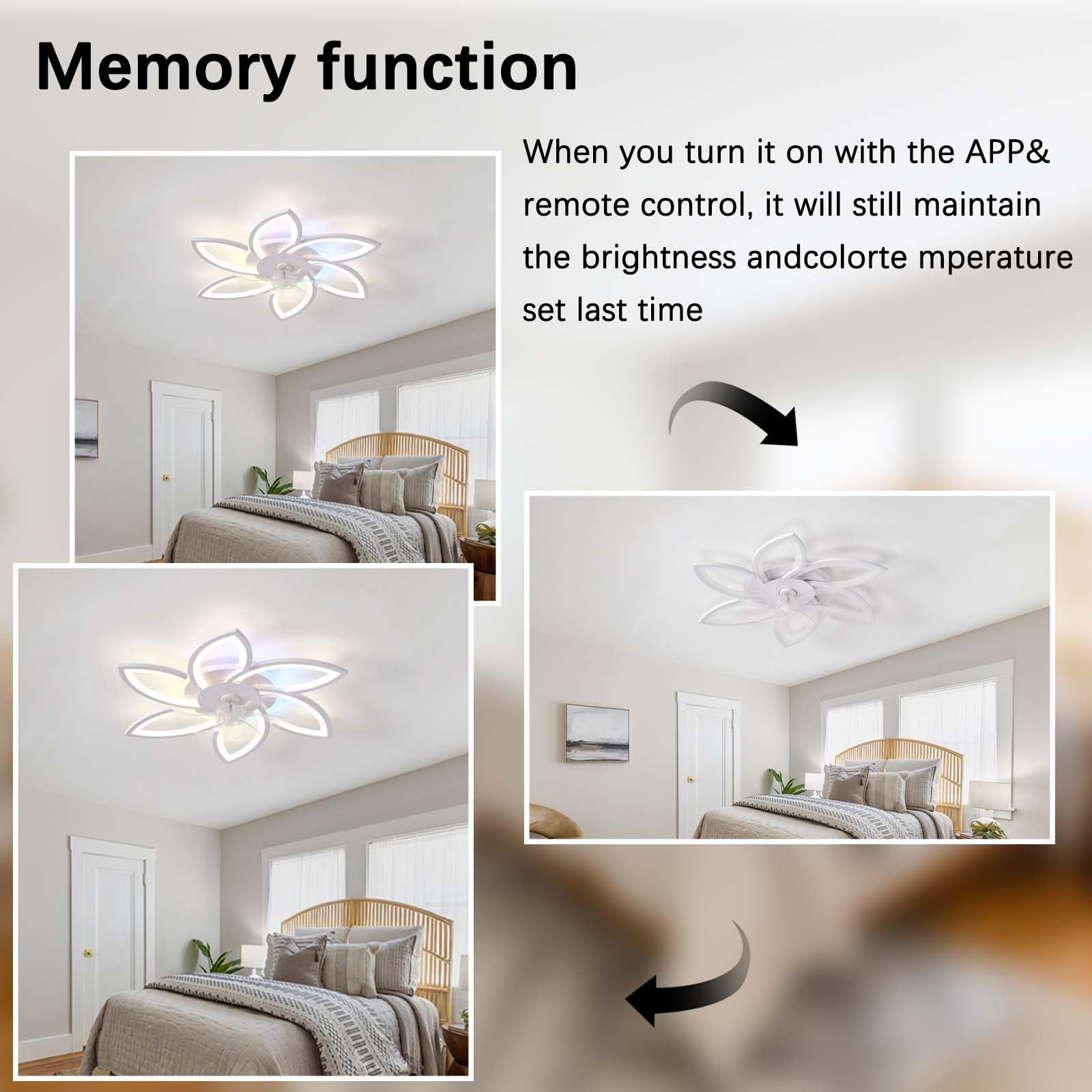 Ventilatore da Soffitto con Luce RGB Dimmerabile con Telecomando APP,Lampada Ventilatore con Reversibile di Fiore con Silenzioso,Lampadina Ventilatore 6 Velocità con Tempistica,per Soggiorni