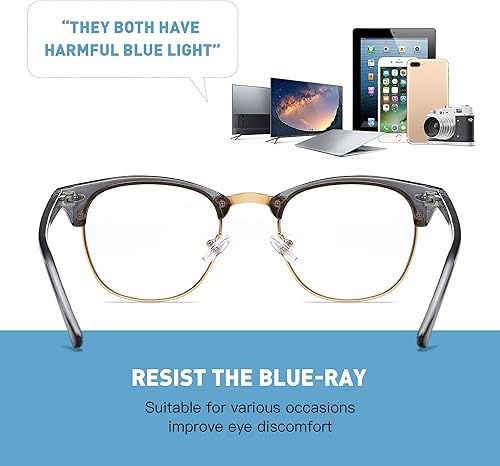 Miniatura 4 de Lentes Aomaste con bloqueo de luz azul, retro, con semi montura, UV400, lentes transparentes para computadora, unisex