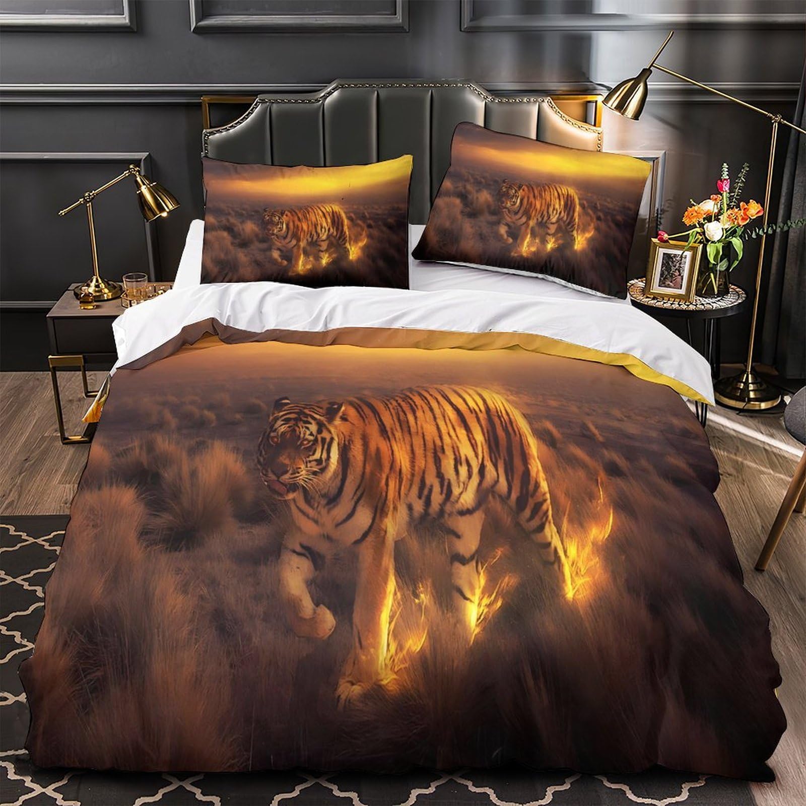 Housse de couette respirante tigre 3D en microfibre douce et inaltérable